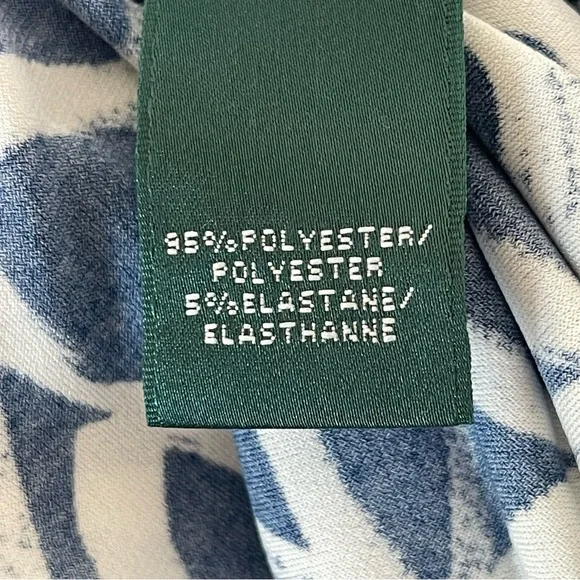 NWT Lauren Ralph Lauren White & Blue Dress | Ruched Faux Wrap V-Neck | 16 - Picture 11 of 14